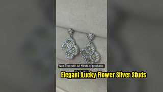 Eleganckie zielone jabłko Lucky Flower srebrne kolczyki sztyfty niebieski CZ stadnina