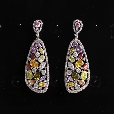 Kolorowe modne kolczyki Hoop Biżuteria Handmade 925 Srebrne kolczyki z kamieniami szlachetnymi