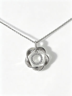 925 Silver CZ Pendant with White AAA CZ Stones in Flower Circle Dangle Featuring Rhodium Plated Mirror Polished Finish , Double Circles Pendants, A Set Collection