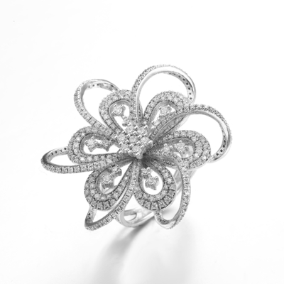 Kwiatowy pierścionek zaręczynowy 925 Sterling Silver CZ Rings Double-Flower