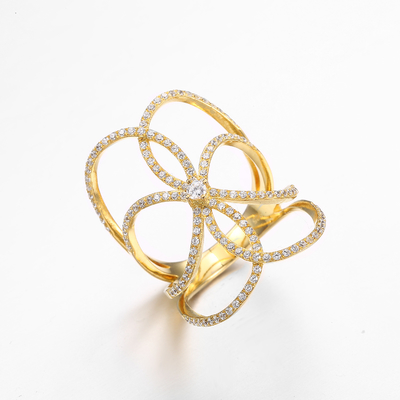 „Potrójny łuk” 18-karatowe żółte poszycie CZ Fajne pierścienie Pierścionek małżeński w kształcie łuku