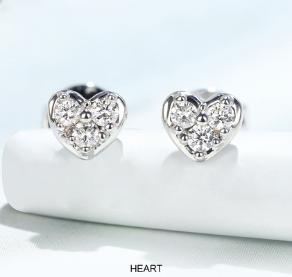 Srebrne kolczyki sztyfty w kształcie serca 0.80ct Okrągły brylantowy diament