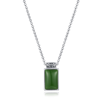 2,08g 925 srebrny wisiorek z kamieniami szlachetnymi łańcuszek z koralików 9x14mm prostokąt zielony wisiorek z jadeitu
