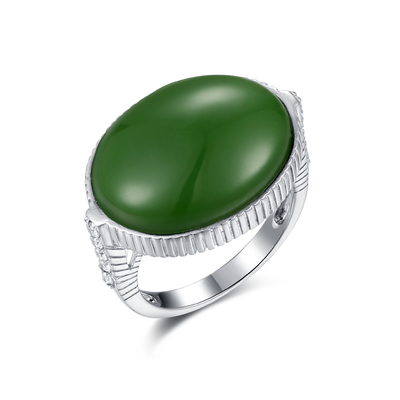 Sagittarius Birthstone Zielony Jade Ring Sterling Silver 16x20mm Owalny Kształt