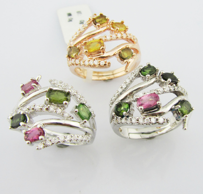 Modne pierścienie z kamieni szlachetnych z 925 srebra dla kobiet Casual Party Wear Oval Rhodium Plated Jewelry Tourmaline