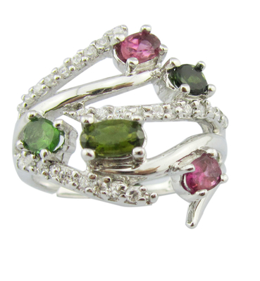 Modne pierścienie z kamieni szlachetnych z 925 srebra dla kobiet Casual Party Wear Oval Rhodium Plated Jewelry Tourmaline