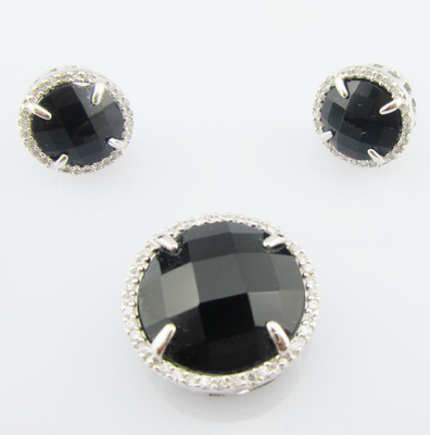 Czarny Agat Sterling Silver 925 Klasyczne kolczyki z AAA Cubic Zirconia Real Silver