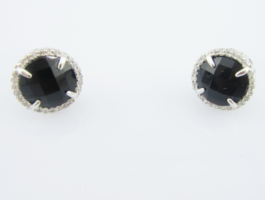 Czarny Agat Sterling Silver 925 Klasyczne kolczyki z AAA Cubic Zirconia Real Silver