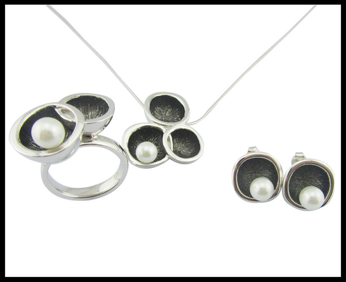 Perłowy okrągły biały Perłowy klasyczny Styl Srebro 925 Zestaw biżuterii z AAA CZ i Rhodium Plating Sterling Silver Wedding