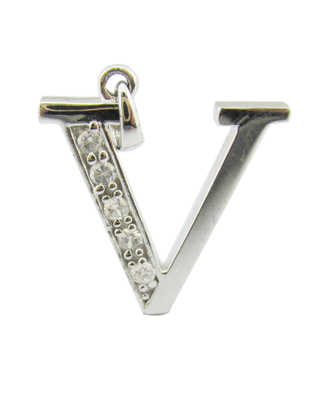 V litery 18K złota Diament alfabet litery wisiorek naszyjnik z 1,5 mm cyrkonia (S925 logo dostosowane)