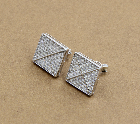 925 Sterling Srebro Stud kolczyki z sześciennym Zirkonia kamienie kwadratowe kolczyk Stud Unikalny CZ Wysoki