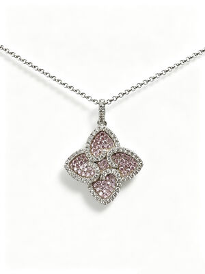 925 Sterling Silver Peach Pink White Colorful CZ Setting AAA CZ Dangle Pendant 4 Leaf Shape Symbolizing Prosperity Długowieczność i pomyślność dla eleganckiej kolekcji biżuterii, Lucky Jewelry Set