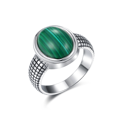 925 Sterling Silver Malachit Ring Okrągły Malachit Obrączki ślubne dla kobiet