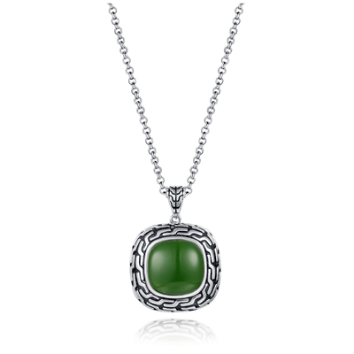 9,48g Wisiorek ze srebra próby 925 Koralik 14x14mm Poduszka Zielony Jade Wisiorek